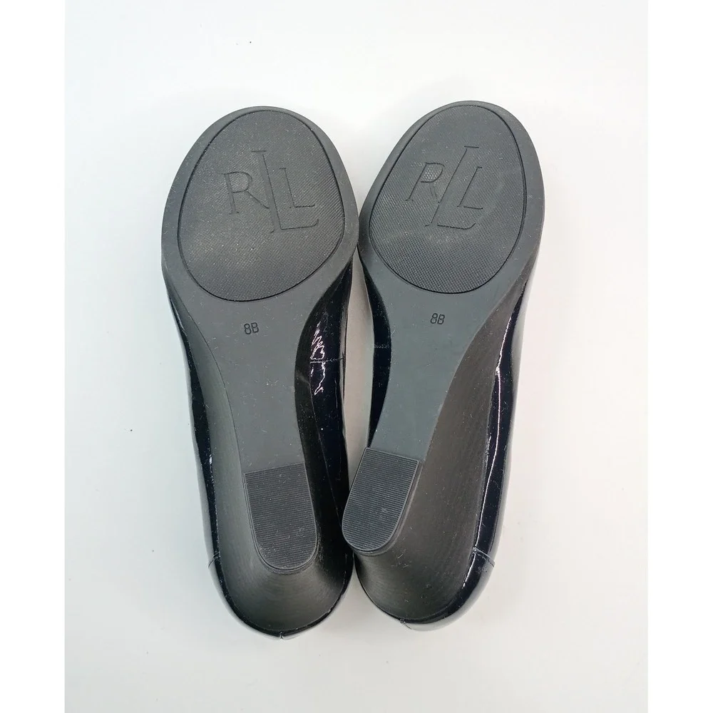 Lauren by Ralph Lauren Rory Navy Patent Leather Wedge Loafer Women Sz 8B Gold RL